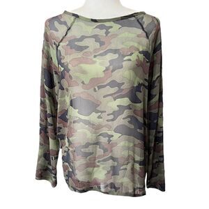 Nili Lotan** Green & Brown XSmall Camouflage Silk Long-Sleeve T-Shirt